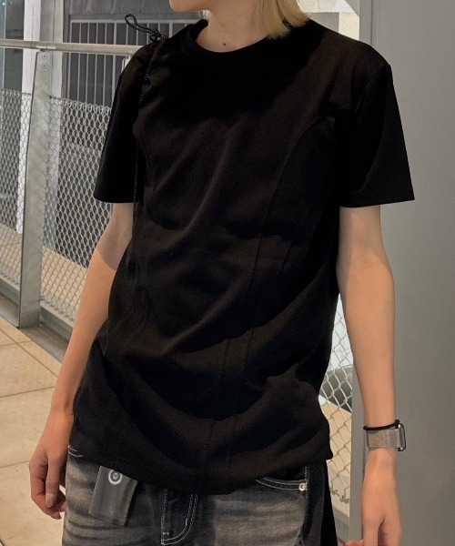 Chikashitsu +（チカシツプラス）の「【Chikashitsu +】compact stitch rib t-shirt / 【チカシツプラス】コンパクトステッチリブ半袖Tシャツ（Tシャツ/カットソー・メンズ・ホワイト/チャコール/ブラック・ONE SIZE）」の8枚目の写真