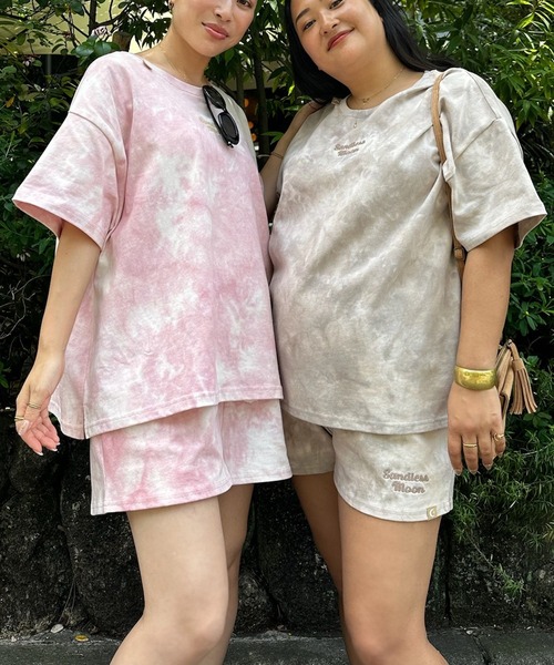 sandlessmoon（サンドレスムーン）の「タイダイセットアップ（Tシャツ/カットソー・レディース・ベージュ/ピンク・FREE）」の6枚目の写真