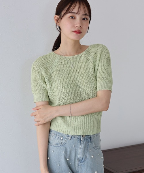 ★美品 Les Bas Bleus レ・バ・ブルー 半袖 ニット・セーター S パイピング サマーニット レディース半袖[品番：II000010828
