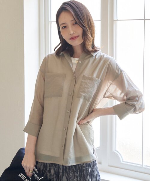 ikka（イッカ）の「【2点セット】シアーシャツタンクアンサンブル（シャツ/ブラウス・レディース・チャコールグレー/ベージュ/オレンジ/ブルー・M/L/S）」の6枚目の写真