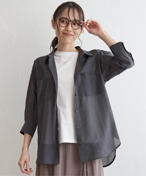 ikka（イッカ）の「【2点セット】シアーシャツタンクアンサンブル（シャツ/ブラウス・レディース・チャコールグレー/ベージュ/オレンジ/ブルー・M/L/S）」の12枚目の写真