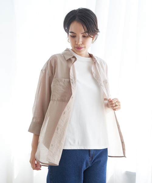 ikka（イッカ）の「【2点セット】シアーシャツタンクアンサンブル（シャツ/ブラウス・レディース・チャコールグレー/ベージュ/オレンジ/ブルー・M/L/S）」の2枚目の写真