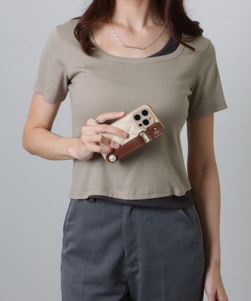Lace Ladies(レースレディース)の「ラウンドネック フェイクレイヤード 配色 半袖 トップス(Tシャツ/カットソー・レディース・ホワイト/ブラック/グレイッシュベージュ/アイボリー/グレー・S/M/XL)」の11枚目の写真