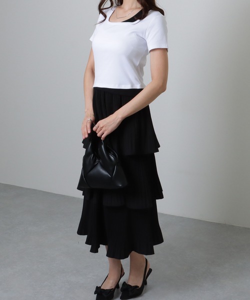 Lace Ladies(レースレディース)の「ラウンドネック フェイクレイヤード 配色 半袖 トップス(Tシャツ/カットソー・レディース・ホワイト/ブラック/グレイッシュベージュ/アイボリー/グレー・S/M/XL)」の21枚目の写真