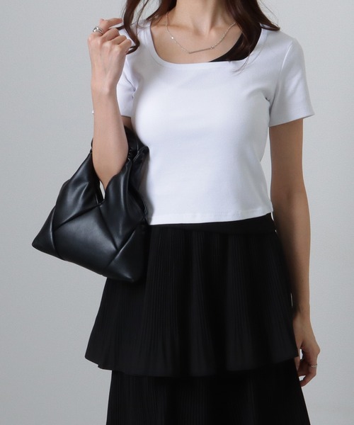 Lace Ladies(レースレディース)の「ラウンドネック フェイクレイヤード 配色 半袖 トップス(Tシャツ/カットソー・レディース・ホワイト/ブラック/グレイッシュベージュ/アイボリー/グレー・S/M/XL)」の22枚目の写真