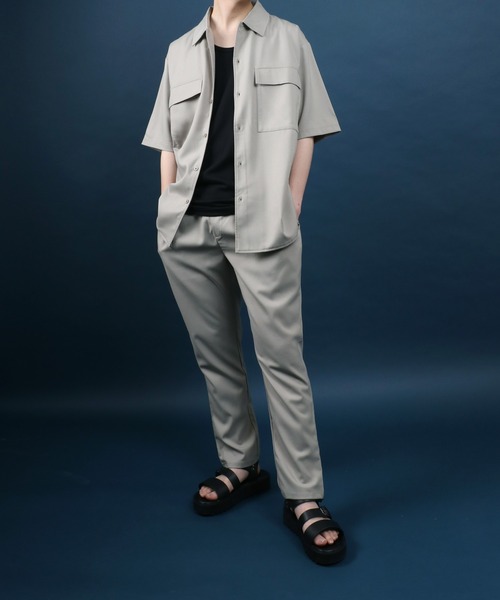 Polyester Tropical Shirt Jacket SET-UP/ポリトロ シャツジャケット＆タックワイドテーパードパンツ セットアップ（セットアップ）｜ANPAS（アンパス）