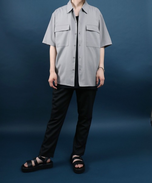ANPAS（アンパス）の「Polyester Tropical Shirt Jacket SET-UP/ポリトロ シャツジャケット＆タックワイドテーパードパンツ セットアップ（セットアップ・メンズ・ベージュ/ブラック/グレー/グレー系その他/ベージュ系その他/ホワイト系その他・M/L/LL）」の5枚目の写真