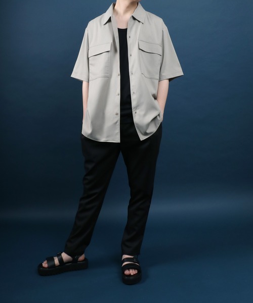 ANPAS（アンパス）の「Polyester Tropical Shirt Jacket SET-UP/ポリトロ シャツジャケット＆タックワイドテーパードパンツ セットアップ（セットアップ・メンズ・ベージュ/ブラック/グレー/グレー系その他/ベージュ系その他/ホワイト系その他・M/L/LL）」の6枚目の写真