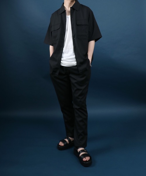 ANPAS（アンパス）の「Polyester Tropical Shirt Jacket SET-UP/ポリトロ シャツジャケット＆タックワイドテーパードパンツ セットアップ（セットアップ・メンズ・ベージュ/ブラック/グレー/グレー系その他/ベージュ系その他/ホワイト系その他・M/L/LL）」の3枚目の写真