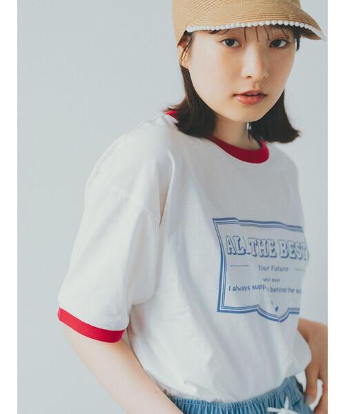 ehka sopo(エヘカソポ)の「プリントリンガーTシャツ(Tシャツ/カットソー・レディース・サックスブルー/グリーン/キナリ/オフホワイト・F)」の2枚目の写真