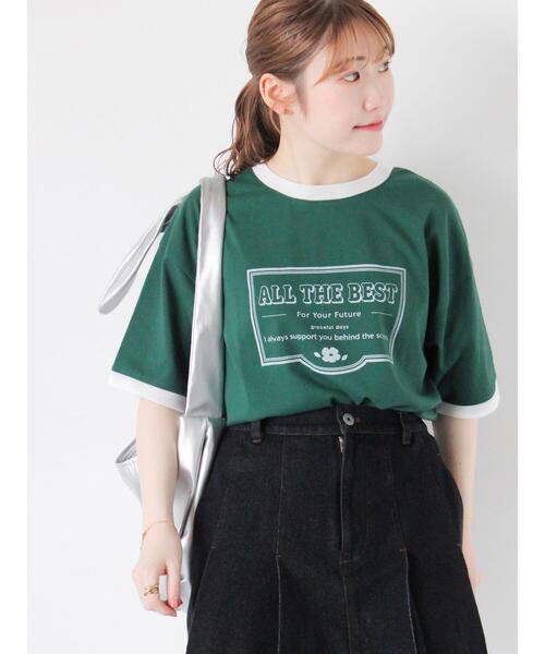 ehka sopo(エヘカソポ)の「プリントリンガーTシャツ(Tシャツ/カットソー・レディース・サックスブルー/グリーン/キナリ/オフホワイト・F)」の4枚目の写真