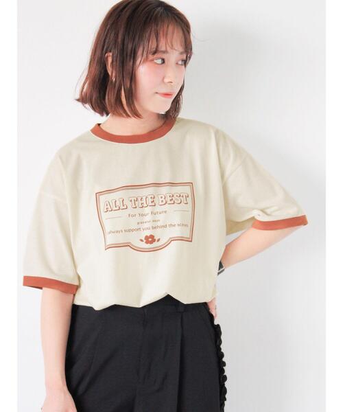 ehka sopo(エヘカソポ)の「プリントリンガーTシャツ(Tシャツ/カットソー・レディース・サックスブルー/グリーン/キナリ/オフホワイト・F)」の3枚目の写真