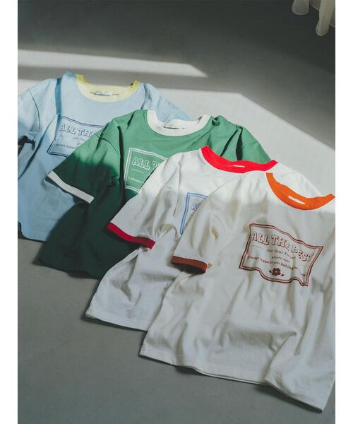 ehka sopo(エヘカソポ)の「プリントリンガーTシャツ(Tシャツ/カットソー・レディース・サックスブルー/グリーン/キナリ/オフホワイト・F)」の5枚目の写真