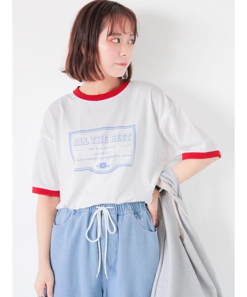 ehka sopo(エヘカソポ)の「プリントリンガーTシャツ(Tシャツ/カットソー・レディース・サックスブルー/グリーン/キナリ/オフホワイト・F)」の8枚目の写真