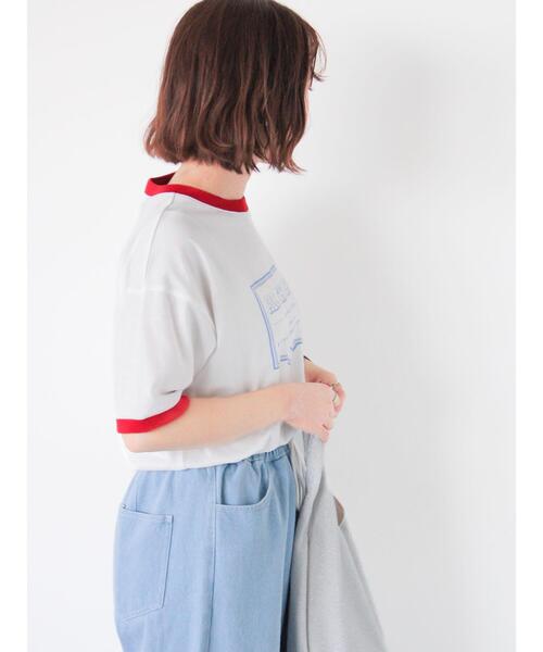 ehka sopo(エヘカソポ)の「プリントリンガーTシャツ(Tシャツ/カットソー・レディース・サックスブルー/グリーン/キナリ/オフホワイト・F)」の10枚目の写真