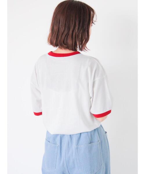 ehka sopo(エヘカソポ)の「プリントリンガーTシャツ(Tシャツ/カットソー・レディース・サックスブルー/グリーン/キナリ/オフホワイト・F)」の11枚目の写真