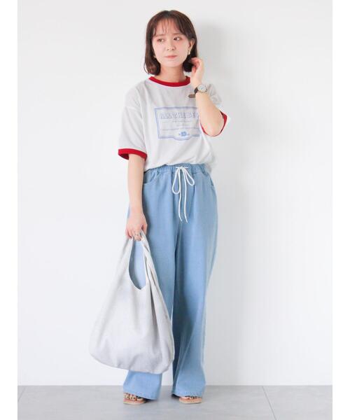 ehka sopo(エヘカソポ)の「プリントリンガーTシャツ(Tシャツ/カットソー・レディース・サックスブルー/グリーン/キナリ/オフホワイト・F)」の12枚目の写真