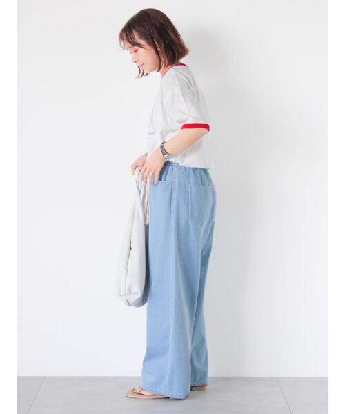 ehka sopo(エヘカソポ)の「プリントリンガーTシャツ(Tシャツ/カットソー・レディース・サックスブルー/グリーン/キナリ/オフホワイト・F)」の13枚目の写真