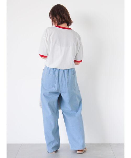 ehka sopo(エヘカソポ)の「プリントリンガーTシャツ(Tシャツ/カットソー・レディース・サックスブルー/グリーン/キナリ/オフホワイト・F)」の14枚目の写真