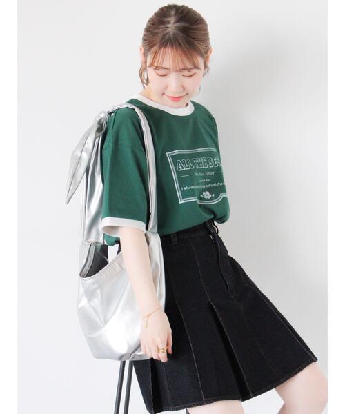 ehka sopo(エヘカソポ)の「プリントリンガーTシャツ(Tシャツ/カットソー・レディース・サックスブルー/グリーン/キナリ/オフホワイト・F)」の15枚目の写真