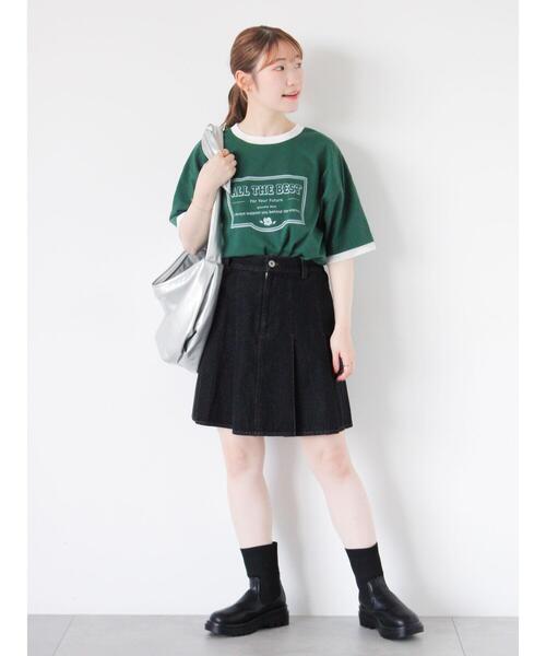 ehka sopo(エヘカソポ)の「プリントリンガーTシャツ(Tシャツ/カットソー・レディース・サックスブルー/グリーン/キナリ/オフホワイト・F)」の17枚目の写真