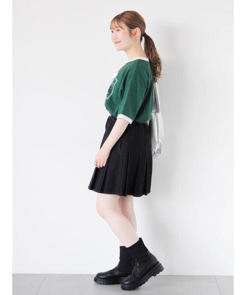 ehka sopo(エヘカソポ)の「プリントリンガーTシャツ(Tシャツ/カットソー・レディース・サックスブルー/グリーン/キナリ/オフホワイト・F)」の18枚目の写真
