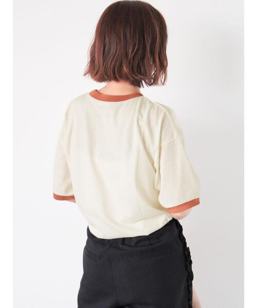 ehka sopo(エヘカソポ)の「プリントリンガーTシャツ(Tシャツ/カットソー・レディース・サックスブルー/グリーン/キナリ/オフホワイト・F)」の22枚目の写真