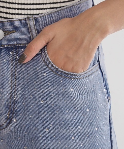 セール】【2サイズ展開】ラインストーンデニムパンツ（デニムパンツ