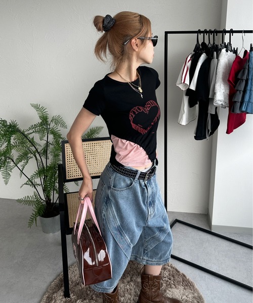 sedacle girl(セダクルガール)の「切り替えトップス(Tシャツ/カットソー・レディース・ブラック/レッド・MEDIUM/SMALL)」の9枚目の写真