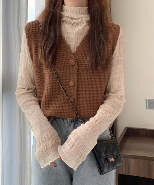 Miniministore(ミニミニストア)の「ニットベスト Vネック レディース ジレ(ベスト・レディース・アイボリー/ブラウン/モカ/ベージュ・FREE)」の2枚目の写真