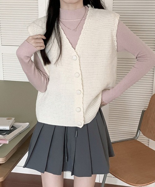 Miniministore(ミニミニストア)の「ニットベスト Vネック レディース ジレ(ベスト・レディース・アイボリー/ブラウン/モカ/ベージュ・FREE)」の1枚目の写真