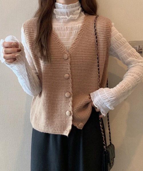 Miniministore(ミニミニストア)の「ニットベスト Vネック レディース ジレ(ベスト・レディース・アイボリー/ブラウン/モカ/ベージュ・FREE)」の3枚目の写真