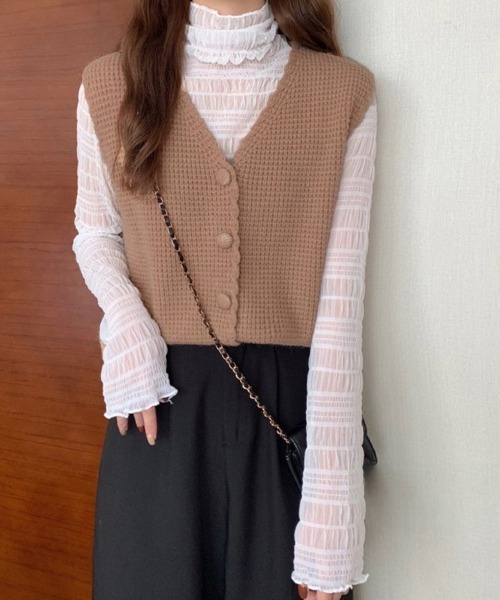 Miniministore(ミニミニストア)の「ニットベスト Vネック レディース ジレ(ベスト・レディース・アイボリー/ブラウン/モカ/ベージュ・FREE)」の16枚目の写真