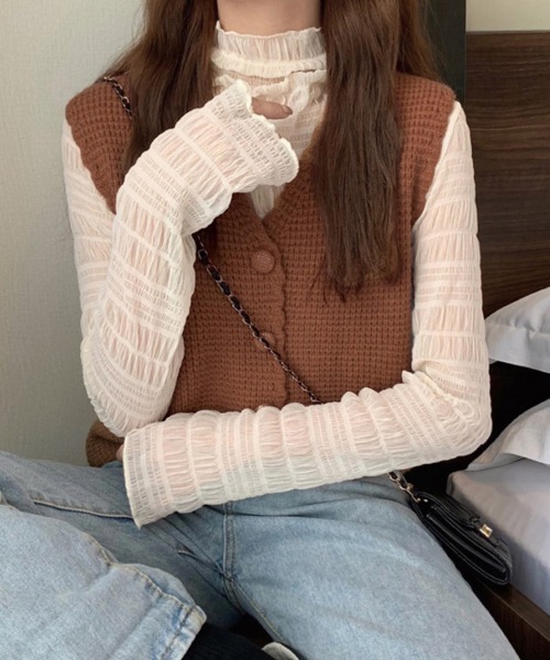 Miniministore(ミニミニストア)の「ニットベスト Vネック レディース ジレ(ベスト・レディース・アイボリー/ブラウン/モカ/ベージュ・FREE)」の14枚目の写真