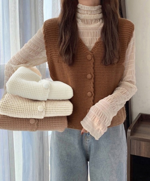 Miniministore(ミニミニストア)の「ニットベスト Vネック レディース ジレ(ベスト・レディース・アイボリー/ブラウン/モカ/ベージュ・FREE)」の13枚目の写真