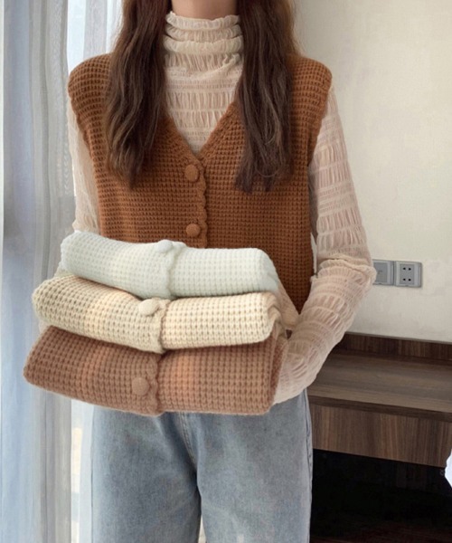 Miniministore(ミニミニストア)の「ニットベスト Vネック レディース ジレ(ベスト・レディース・アイボリー/ブラウン/モカ/ベージュ・FREE)」の12枚目の写真