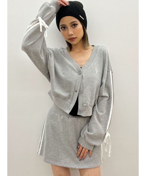 GYDA（ジェイダ）の「【SETUP着用可】クロスポイント2ラインショートスウェットカーディガン（カーディガン/ボレロ・レディース・ブラック/オフホワイト/グレー・FREE）」の18枚目の写真