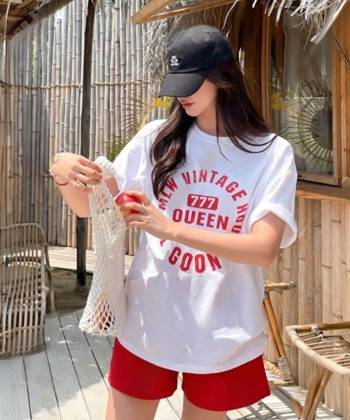 Dalfwin(ダールフィン)の「韓国ファッション 【上下セット】VINTAGEロゴ半袖Tシャツ×ショートパンツセットアップ(ルームウェア/パジャマ・レディース・ブルー系/レッド系/グレー系・FREE)」の9枚目の写真