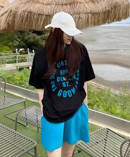 Dalfwin(ダールフィン)の「韓国ファッション 【上下セット】VINTAGEロゴ半袖Tシャツ×ショートパンツセットアップ(ルームウェア/パジャマ・レディース・ブルー系/レッド系/グレー系・FREE)」の22枚目の写真