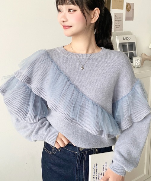 セール】ダブルフリルニットプルオーバー（ニット/セーター）｜moment+