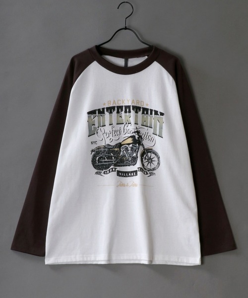セール】Raglan Sleeve Print T-shirt/オーバーサイズ ラグラン