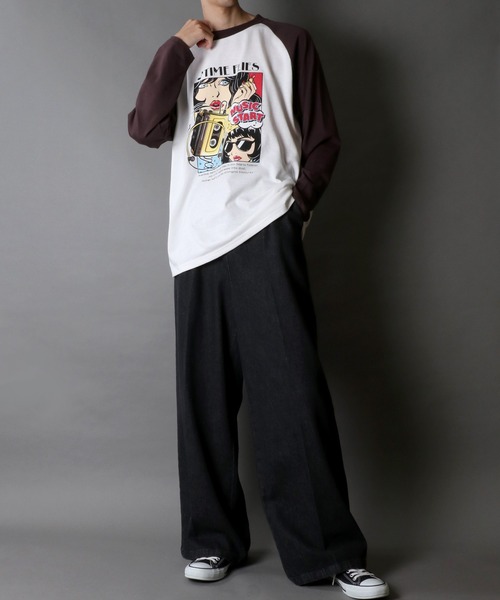 セール】Raglan Sleeve Print T-shirt/オーバーサイズ ラグラン