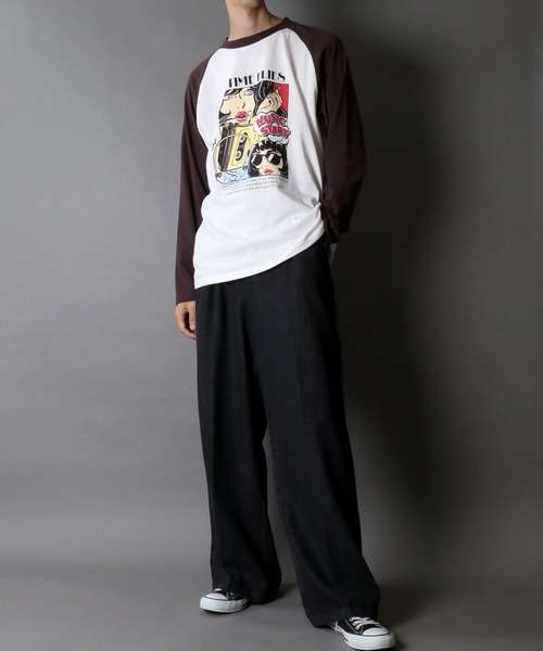 セール】Raglan Sleeve Print T-shirt/オーバーサイズ ラグラン