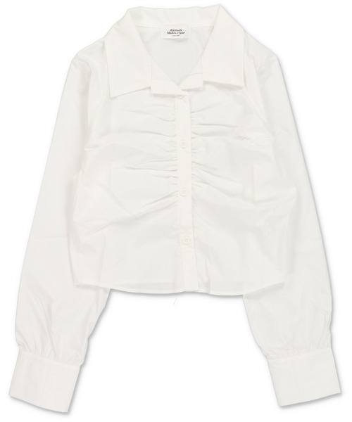 SPINNS（スピンズ）の「長袖ショート丈シャーリングギャザーシャツ（シャツ/ブラウス・レディース・ホワイト/ブルー/グレー/ブラック・ONESIZE）」の5枚目の写真