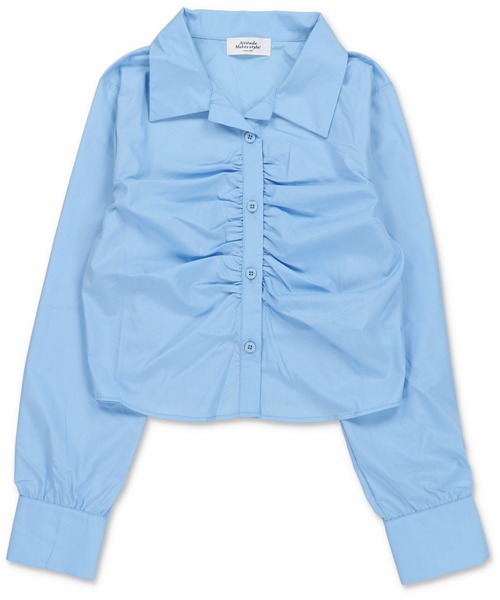 SPINNS（スピンズ）の「長袖ショート丈シャーリングギャザーシャツ（シャツ/ブラウス・レディース・ホワイト/ブルー/グレー/ブラック・ONESIZE）」の7枚目の写真