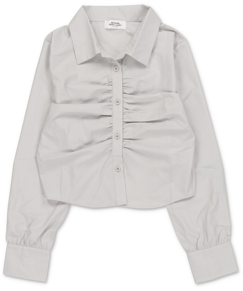 SPINNS（スピンズ）の「長袖ショート丈シャーリングギャザーシャツ（シャツ/ブラウス・レディース・ホワイト/ブルー/グレー/ブラック・ONESIZE）」の8枚目の写真