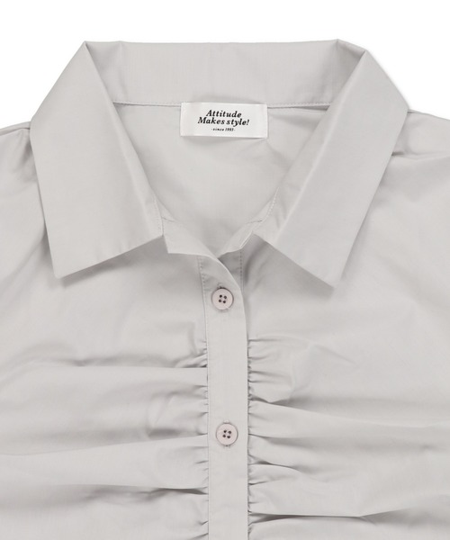 SPINNS（スピンズ）の「長袖ショート丈シャーリングギャザーシャツ（シャツ/ブラウス・レディース・ホワイト/ブルー/グレー/ブラック・ONESIZE）」の10枚目の写真