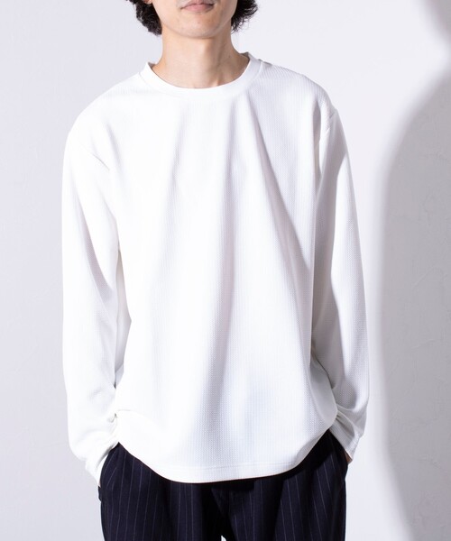 GLOSTER(グロスター)の「【GLOSTER/グロスター】ふくれジャガード 長袖Tシャツ クルーネック(Tシャツ/カットソー・メンズ・グレイッシュベージュ/ホワイト/モカ/ネイビー・S/M/L)」の2枚目の写真