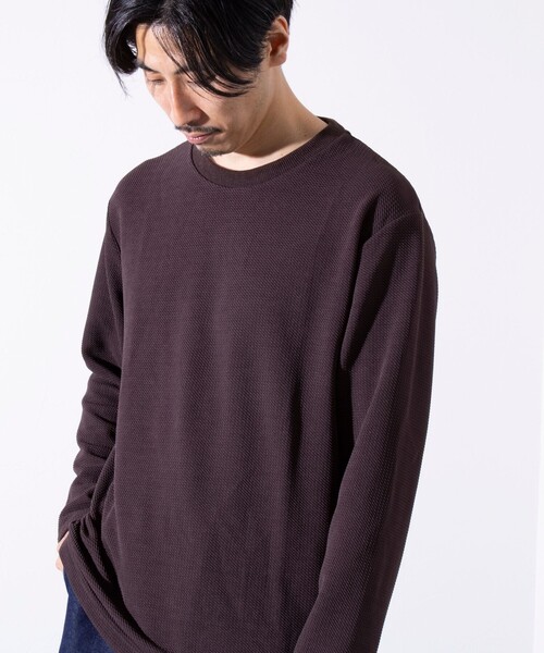 GLOSTER(グロスター)の「【GLOSTER/グロスター】ふくれジャガード 長袖Tシャツ クルーネック(Tシャツ/カットソー・メンズ・グレイッシュベージュ/ホワイト/モカ/ネイビー・S/M/L)」の3枚目の写真