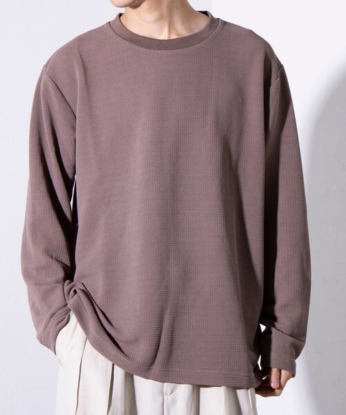 GLOSTER(グロスター)の「【GLOSTER/グロスター】ふくれジャガード 長袖Tシャツ クルーネック(Tシャツ/カットソー・メンズ・グレイッシュベージュ/ホワイト/モカ/ネイビー・S/M/L)」の18枚目の写真
